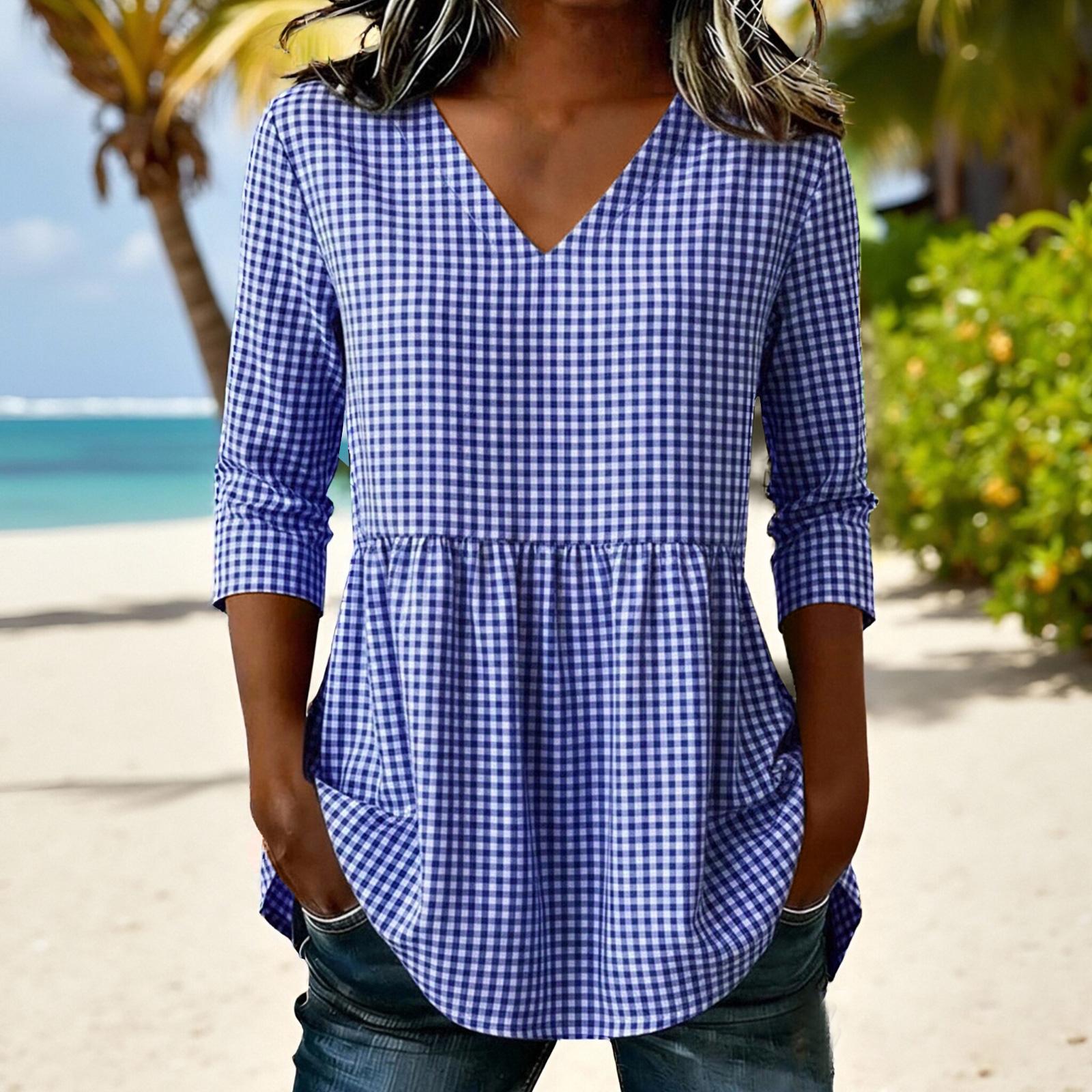 Women Loose Fit Casual Cotton Linen V Neck Plaid Three Quarter Sleeve Top Blouse Tunic Shirt for Everyday Wear XXL
Women Loose Fit Casual Cotton Linen V Neck Plaid Three Quarter Sleeve Top Blouse Tunic Shirt for Everyday Wear XXL