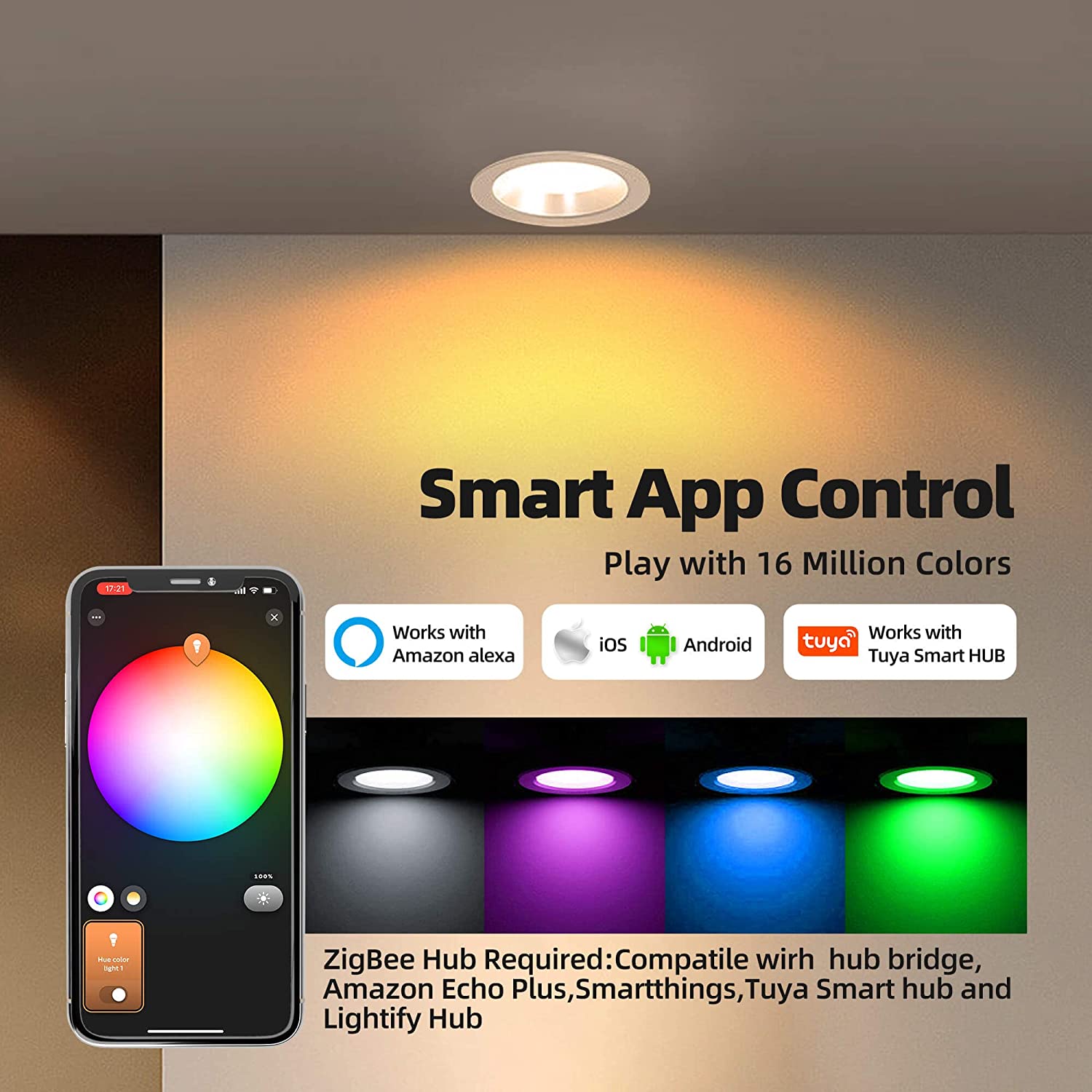 Wi-Fi Tuya Умный светодиодный потолочный светильник с затемнением, круглый точечный светильник, 10 Вт, RGB, меняющий цвет, потолочный, крутой свет с Alexa Google Home 
Wi-Fi Tuya Умный светодиодный потолочный светильник с затемнением, круглый точечный светильник, 10 Вт, RGB, меняющий цвет, потолочный, крутой свет с Alexa Google Home