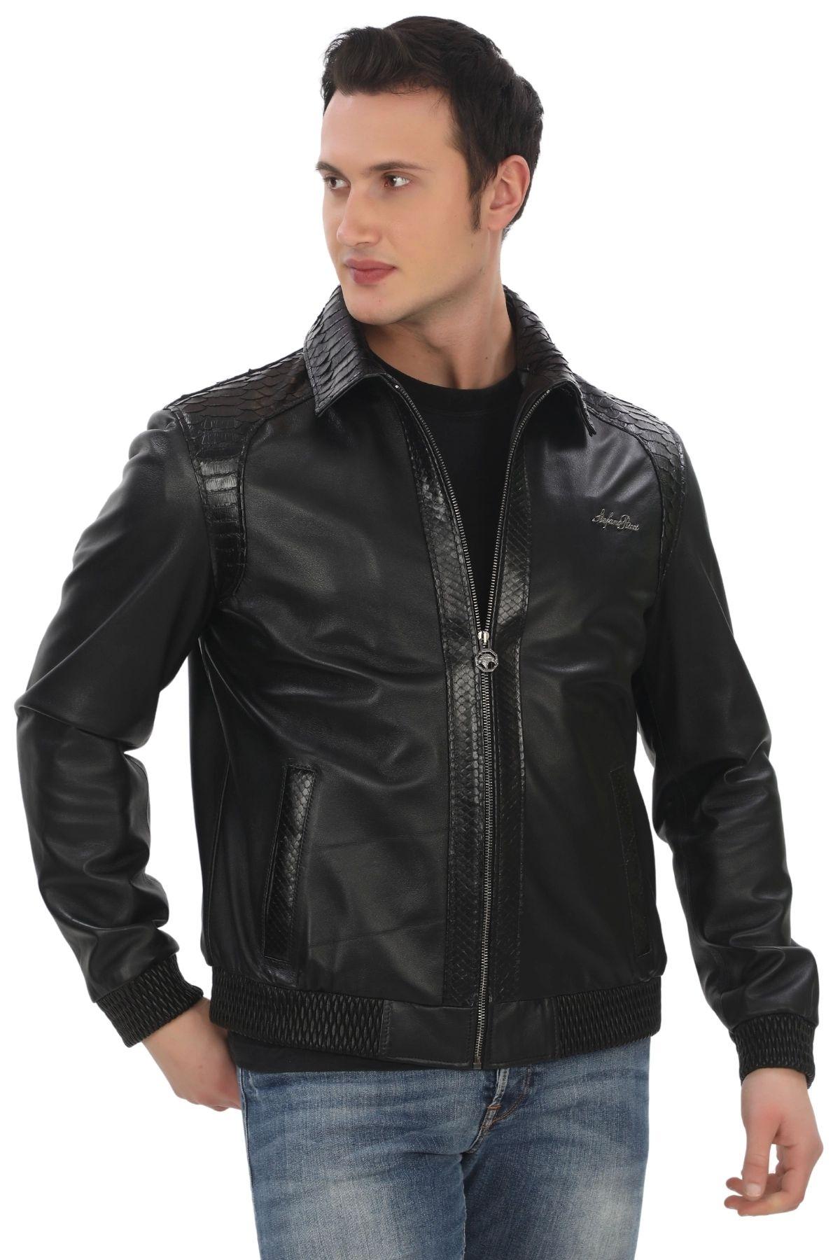 Genuine Lambskin Bomber Jacket Snakeskin Detailed Zippered Leather Jacket Stylish and Comfortable Daily Derimon 2XL чорний
Genuine Lambskin Bomber Jacket Snakeskin Detailed Zippered Leather Jacket Stylish and Comfortable Daily Derimon 2XL чорний