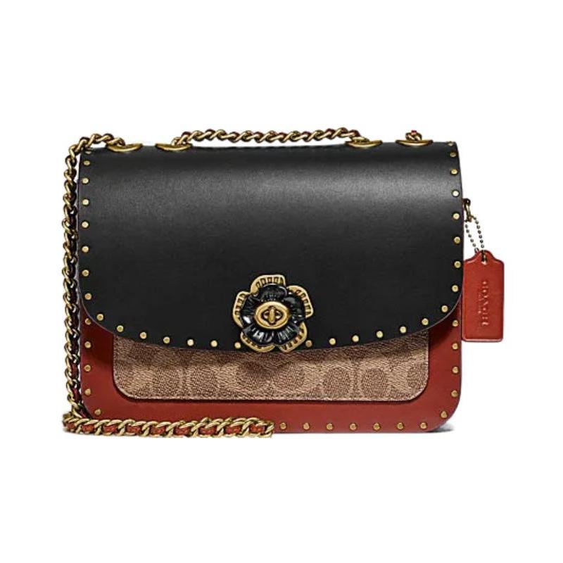 COACH shoulder bag Madison 24 camellia metal rivets decorated twist lock flap cow leather and snakeskin envelope crossbody medium size women s black чорний
COACH shoulder bag Madison 24 camellia metal rivets decorated twist lock flap cow leather and snakeskin envelope crossbody medium size women s black чорний