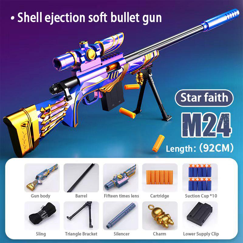 Пістолет для стрільби м якими кулями Star Faith M24, 92 см, ручний, з обертанням ствола, затвором, що пересмикується, з 15-кратним регульованим збільшувачем фіолетовий
Пістолет для стрільби м якими кулями Star Faith M24, 92 см, ручний, з обертанням ствола, затвором, що пересмикується, з 15-кратним регульованим збільшувачем фіолетовий