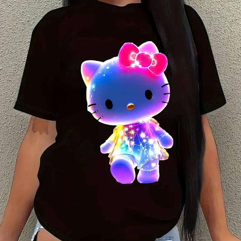 Women s T-shirt - Black base with pink bow and Hello Kitty face pattern, casual style for anime fans in summer XXS
Women s T-shirt - Black base with pink bow and Hello Kitty face pattern, casual style for anime fans in summer XXS