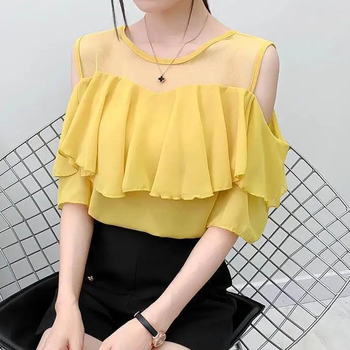 Women Off Shoulder Sexy Chiffon Blouses Summer Korean Fashion Clothes Ruffles Slim Sweet Ladies Casual Lace Tops Shirts Y2k XXXL жовтий
Women Off Shoulder Sexy Chiffon Blouses Summer Korean Fashion Clothes Ruffles Slim Sweet Ladies Casual Lace Tops Shirts Y2k XXXL жовтий