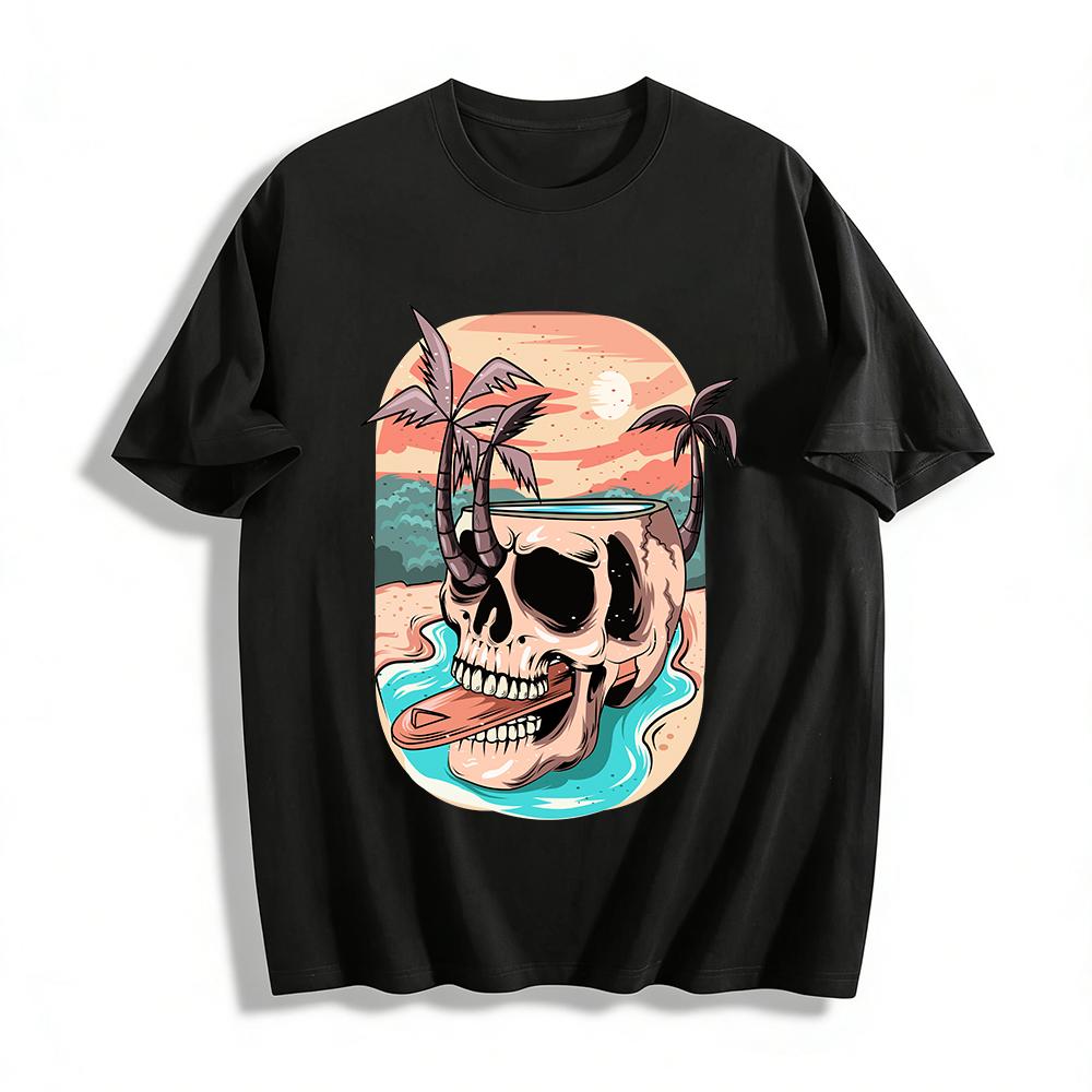 Skull Coconut Tree Beach Graphic Print Casual Short Sleeve Tee Pure cotton T-shirt XXS
Skull Coconut Tree Beach Graphic Print Casual Short Sleeve Tee Pure cotton T-shirt XXS