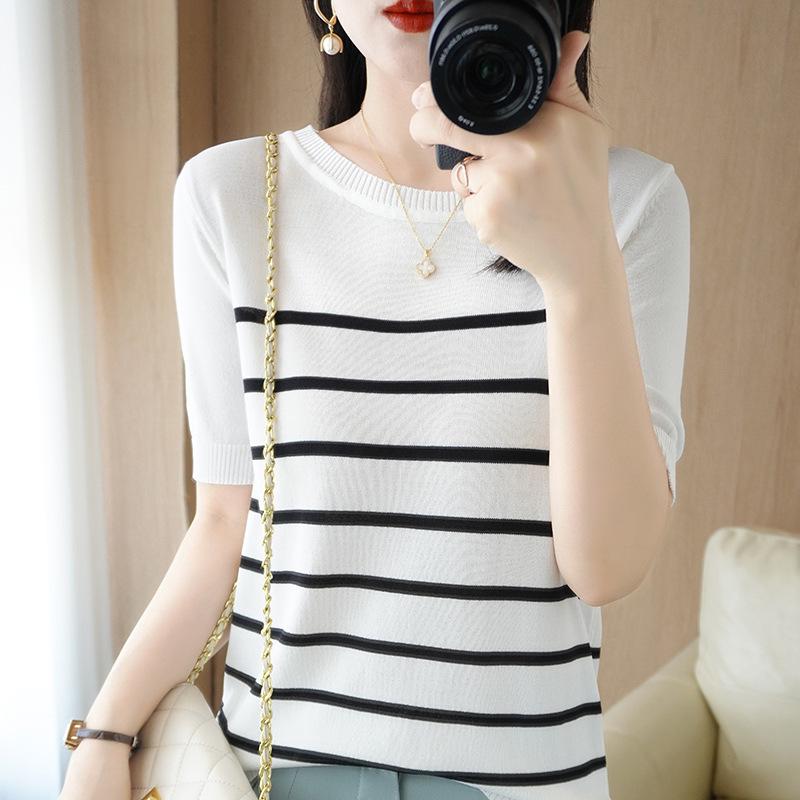 2025 Новая женская футболка в полоску из ледяного шелка и льна: Топ с изогнутым бисером, круглым вырезом и короткими рукавами Extra Large белый
2025 Новая женская футболка в полоску из ледяного шелка и льна: Топ с изогнутым бисером, круглым вырезом и короткими рукавами Extra Large белый