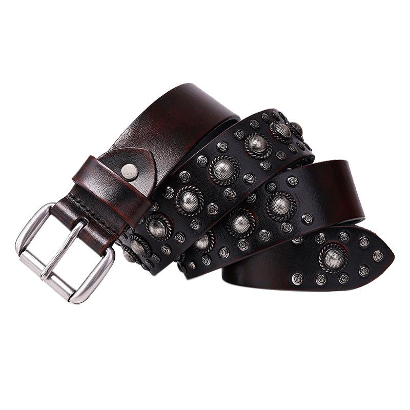 3.8CM Fashion High Quality Alloy Nails Rivet Belts Top Quality Cowhide Real Genuine Leather Belt Punk Jeans Strap 125cm
3.8CM Fashion High Quality Alloy Nails Rivet Belts Top Quality Cowhide Real Genuine Leather Belt Punk Jeans Strap 125cm