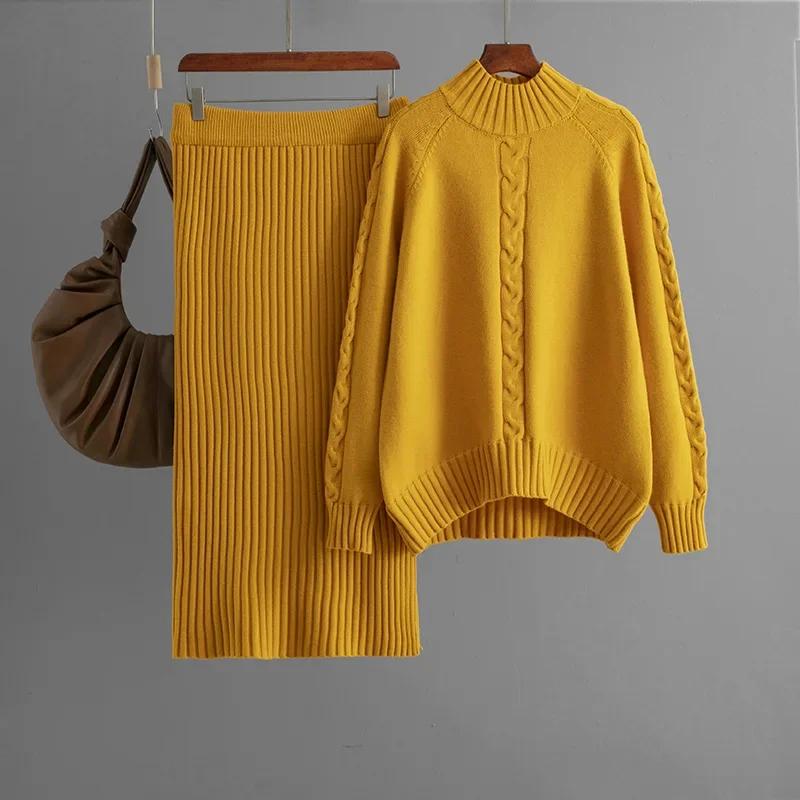 New 2026 Winter Sweater Women Loose Knitted Half Turtleneck Long Sleeve Threaded Pencil Midi Skirt Fashion Women Two-piece Sets One Size жовтий
New 2026 Winter Sweater Women Loose Knitted Half Turtleneck Long Sleeve Threaded Pencil Midi Skirt Fashion Women Two-piece Sets One Size жовтий