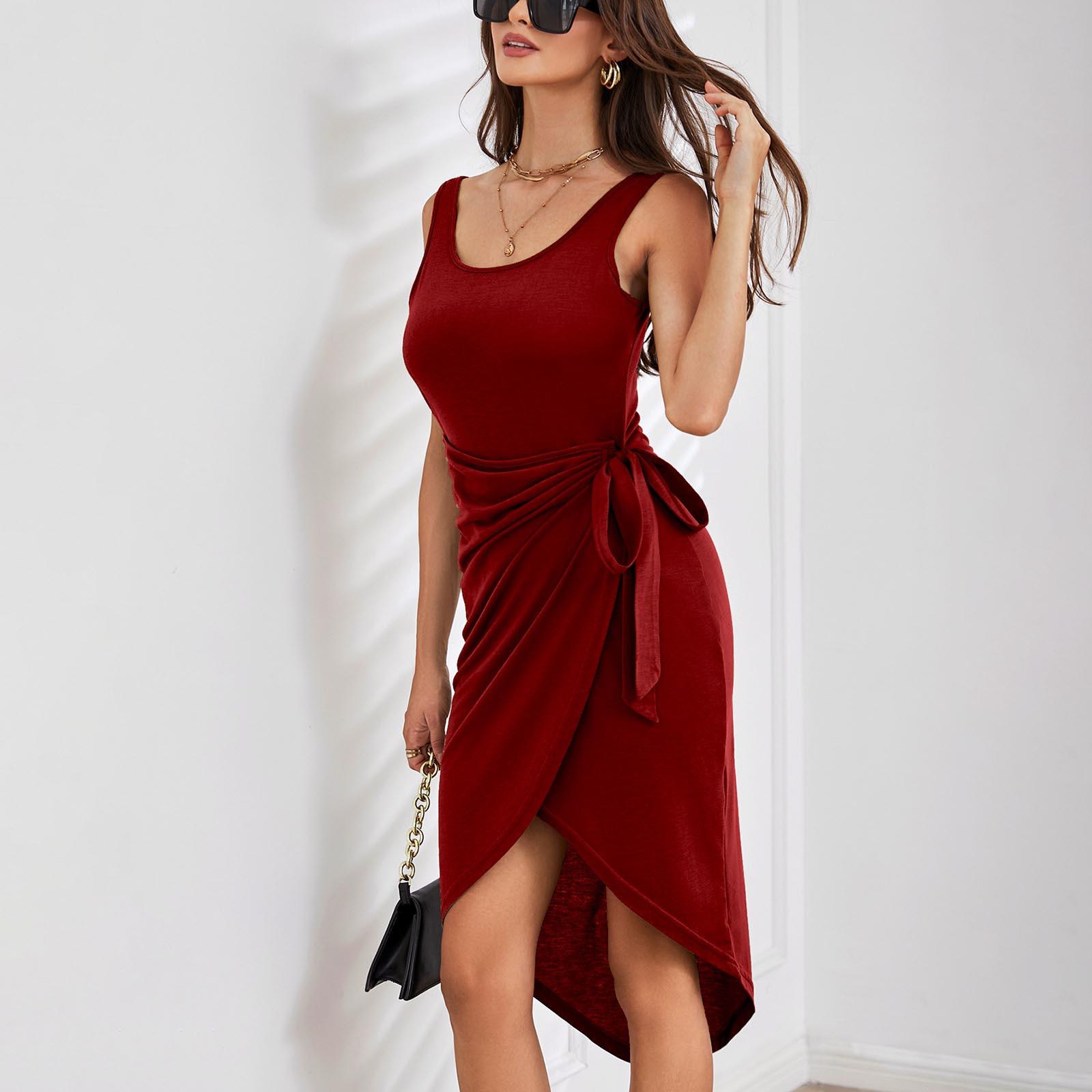 Женское платье без рукавов с круглым вырезом, однотонное платье с высокой талией XL винный
Женское платье без рукавов с круглым вырезом, однотонное платье с высокой талией XL винный