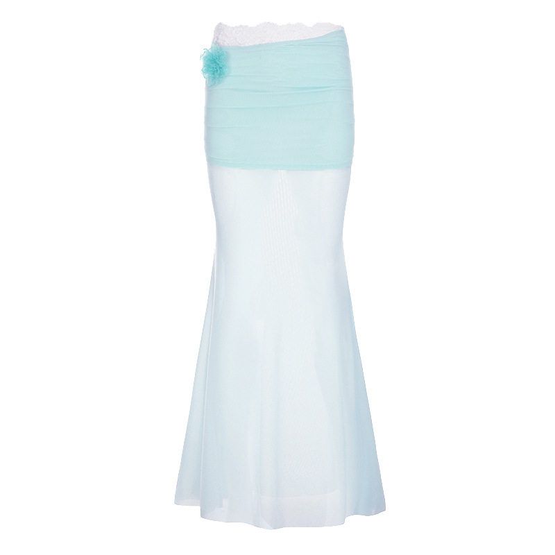 2025 Summer Vacation Style Sweet and Spicy Pure Desire Style Three-Dimensional Floral Decoration Lace Trim Mesh Bodycon Midi Skirt Blue S
2025 Summer Vacation Style Sweet and Spicy Pure Desire Style Three-Dimensional Floral Decoration Lace Trim Mesh Bodycon Midi Skirt Blue S