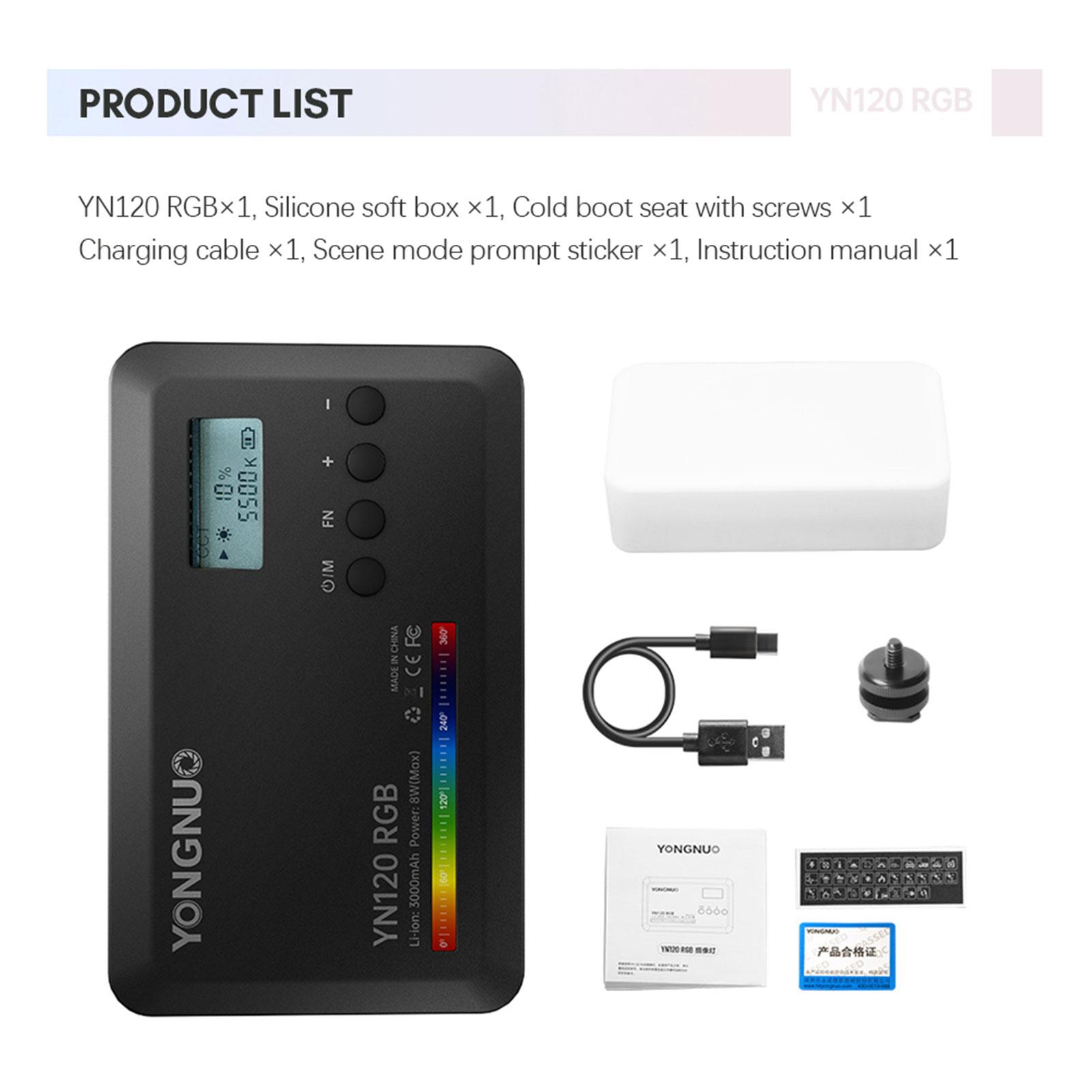 YN120 8W RGB Photography Lamp Bi-color LED Light Vlog Light 2500K-9900K Color Temperature Dimmable with 0.96in LCD Screen 120 LED Beads
YN120 8W RGB Photography Lamp Bi-color LED Light Vlog Light 2500K-9900K Color Temperature Dimmable with 0.96in LCD Screen 120 LED Beads