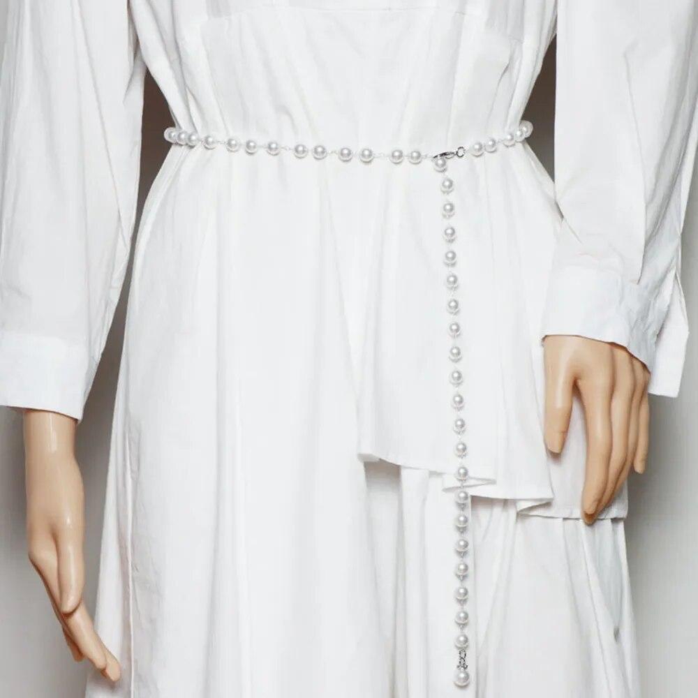 Винтажный элегантный женский пояс с имитацией жемчуга, корейский модный милый стильный пояс-цепочка для дамского платья, узкий пояс белый
Винтажный элегантный женский пояс с имитацией жемчуга, корейский модный милый стильный пояс-цепочка для дамского платья, узкий пояс белый