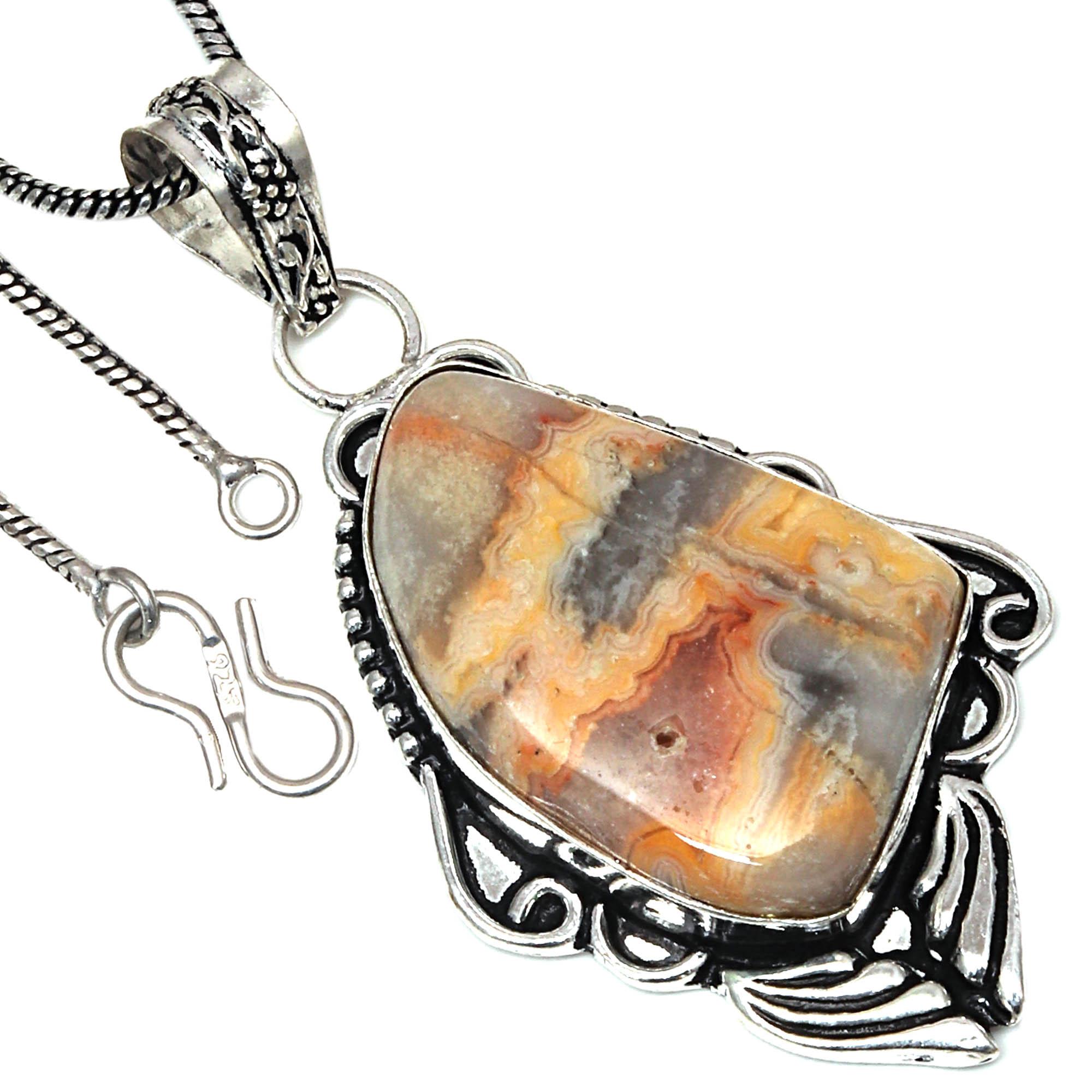 Подвеска Crazy Lace Agate Gemstone Handmade Antique Silver Jewelry 2.25 
Подвеска Crazy Lace Agate Gemstone Handmade Antique Silver Jewelry 2.25