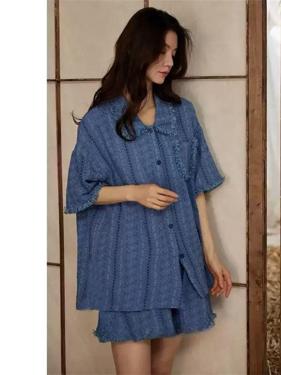 Blue simple wind fringed pajamas women s summer lace short-sleeved shorts set student dormitory can go out loungewear S
Blue simple wind fringed pajamas women s summer lace short-sleeved shorts set student dormitory can go out loungewear S