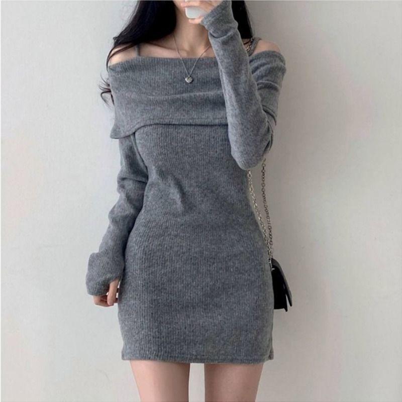 Korean chic autumn and winter small man sexy off-the-shoulder suspender lapel slim ribbed knitted dress hip-wrapped short skirt S серый
Korean chic autumn and winter small man sexy off-the-shoulder suspender lapel slim ribbed knitted dress hip-wrapped short skirt S серый