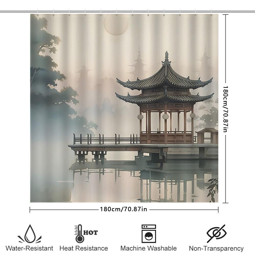 Elegant Asian-Inspired Shower Curtain With Traditional Pavilion And Bridge Design - Waterproof And Durable For Home Decor W60H190(CM)-1 Pcs
Elegant Asian-Inspired Shower Curtain With Traditional Pavilion And Bridge Design - Waterproof And Durable For Home Decor W60H190(CM)-1 Pcs