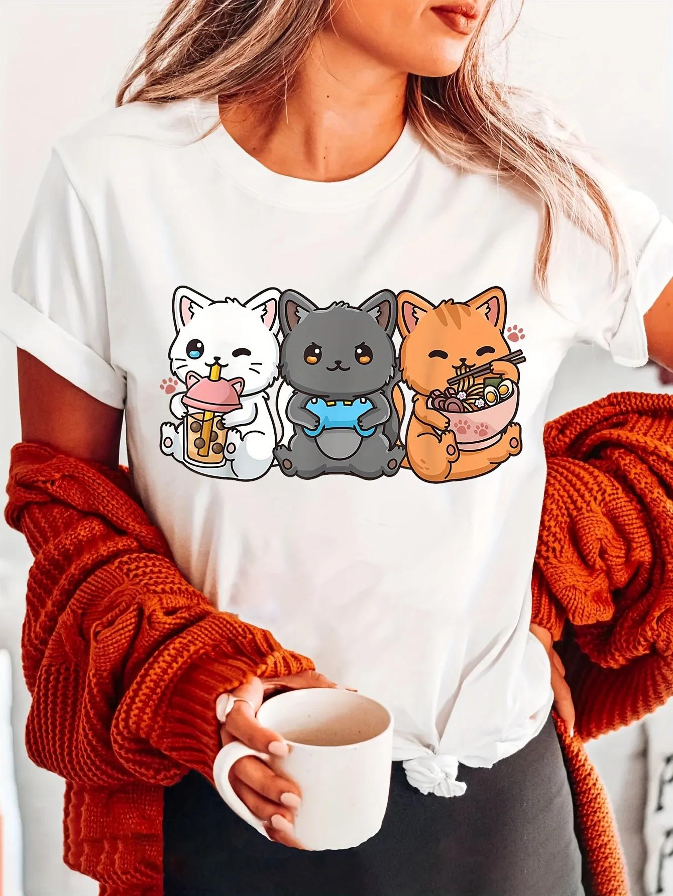Cat Print Crew Neck Tshirt Short Sleeve Casual Top for Summer Spring Womens Clothing Shirt Tops Women Clothing Graphic Y2K 4XL
Cat Print Crew Neck Tshirt Short Sleeve Casual Top for Summer Spring Womens Clothing Shirt Tops Women Clothing Graphic Y2K 4XL