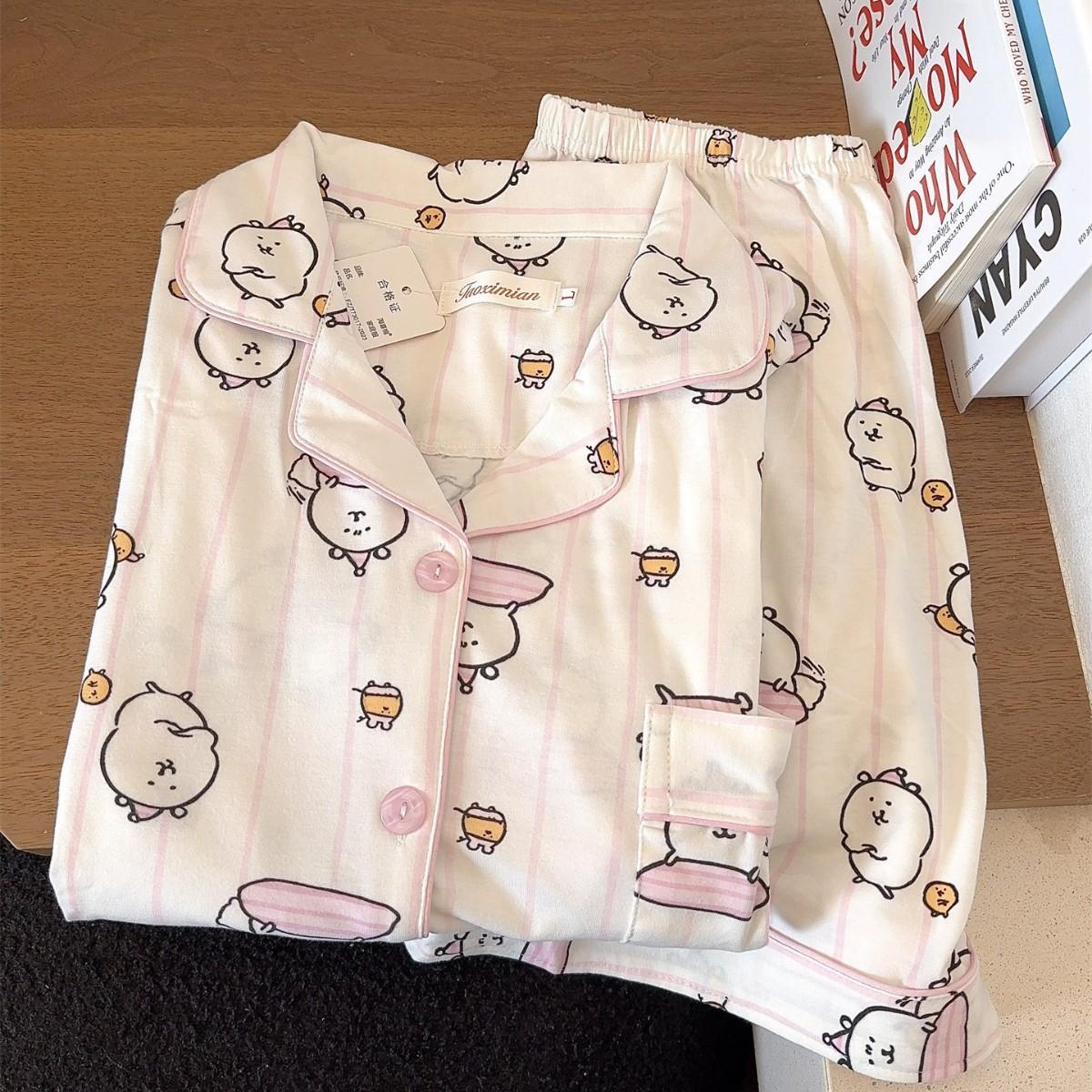 Japanese pink striped self-deprecating bear pajamas women s summer short-sleeved shorts cardigan set soft cute princess style loungewear S
Japanese pink striped self-deprecating bear pajamas women s summer short-sleeved shorts cardigan set soft cute princess style loungewear S