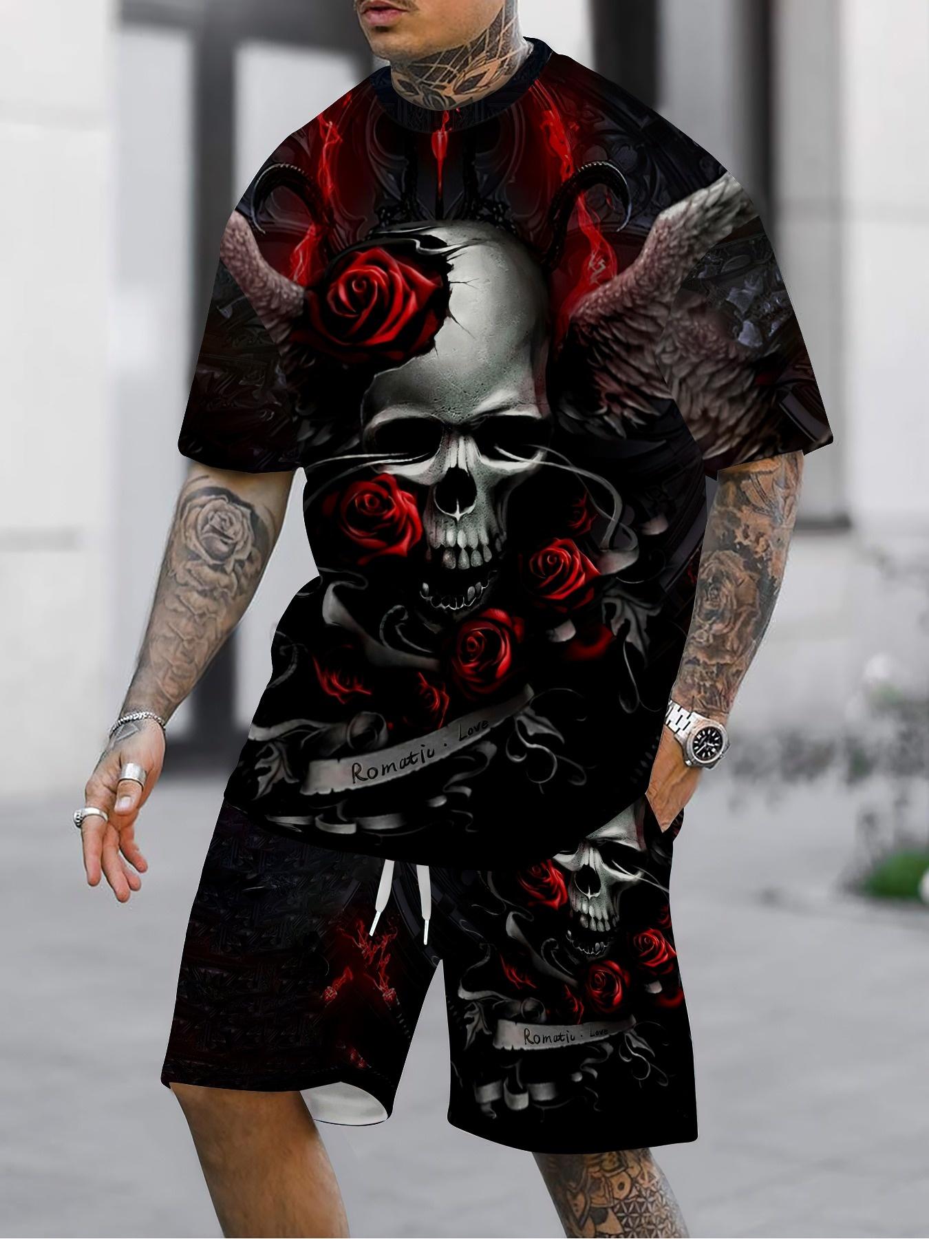 Dark Gothic Men s Set: Skull and Red Rose Print Short Sleeve Shirt and Shorts, Outdoor Street Cool Casual 2pcs Outfit S
Dark Gothic Men s Set: Skull and Red Rose Print Short Sleeve Shirt and Shorts, Outdoor Street Cool Casual 2pcs Outfit S