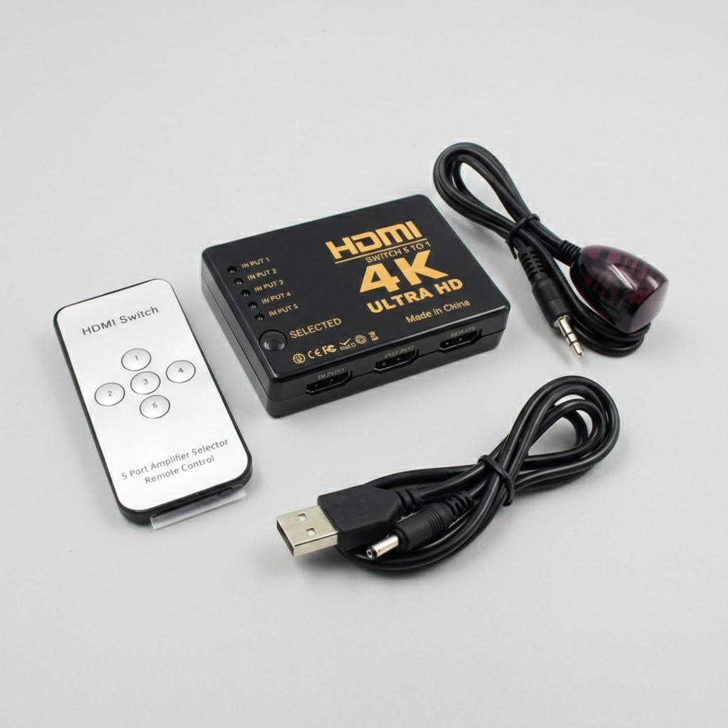 (5-in-1) HDMI Switcher 4K Ultra HD Resolution 1080p 3D HDMI Auto Switch Box Audio Video Adapter чорний
(5-in-1) HDMI Switcher 4K Ultra HD Resolution 1080p 3D HDMI Auto Switch Box Audio Video Adapter чорний