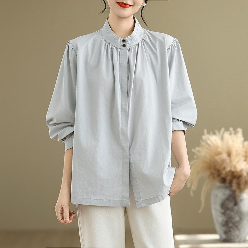 2026 Plus Size Retro Stand Collar Lantern Sleeve Loose Shirt XXL синій
2026 Plus Size Retro Stand Collar Lantern Sleeve Loose Shirt XXL синій