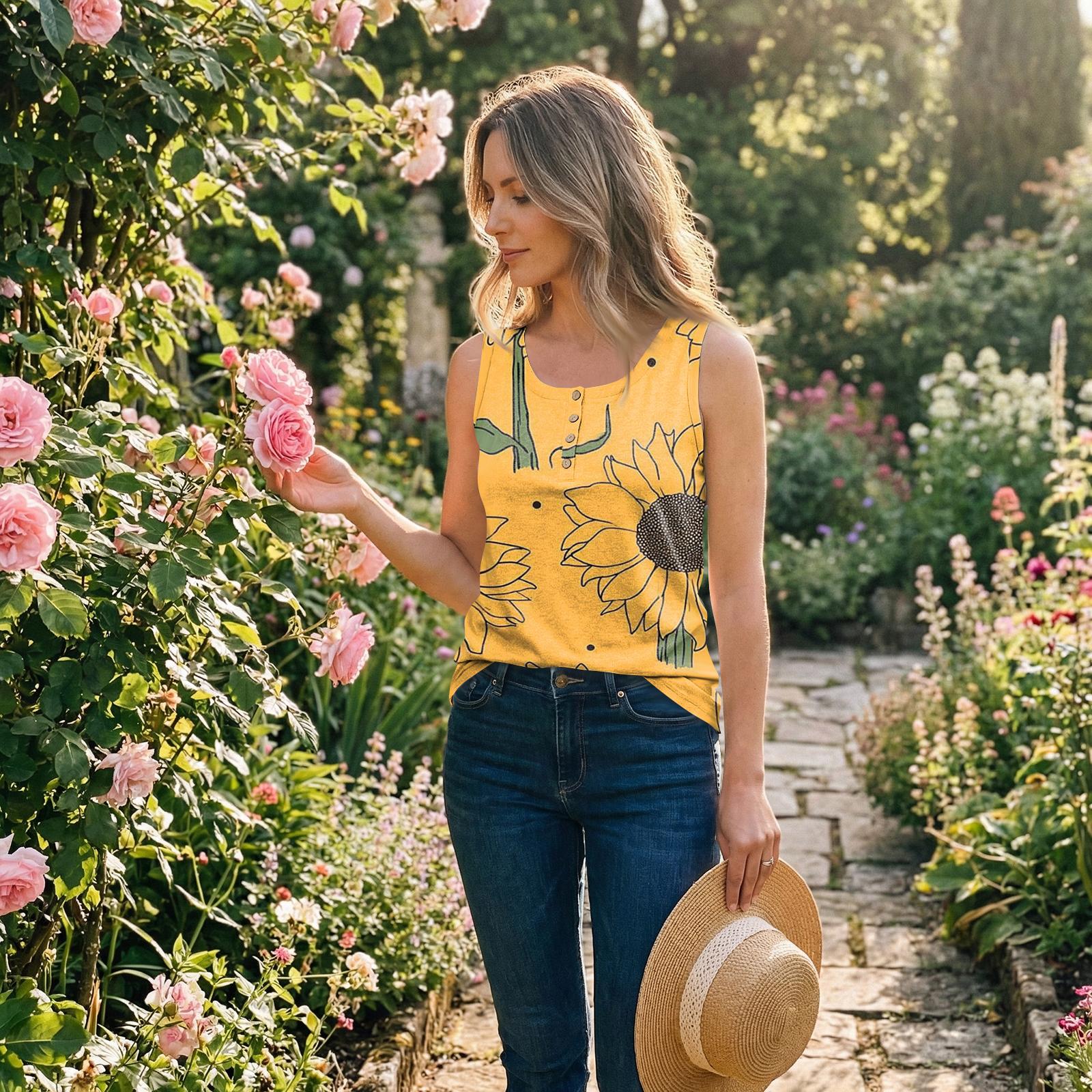 Women Sleeveless Tank Top Floral Print U Neck Button Detail Casual Summer Blouse Lightweight Soft Fabric Relaxed Fit XXXL шафрановый
Women Sleeveless Tank Top Floral Print U Neck Button Detail Casual Summer Blouse Lightweight Soft Fabric Relaxed Fit XXXL шафрановый