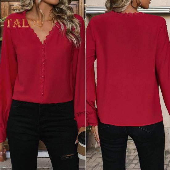 Women Shirt V-neck Long Sleeve Fake Buttons Decor Pullover Tops Solid Color Loose Fit Lace Stitching Blouse Daily Wear S красный
Women Shirt V-neck Long Sleeve Fake Buttons Decor Pullover Tops Solid Color Loose Fit Lace Stitching Blouse Daily Wear S красный