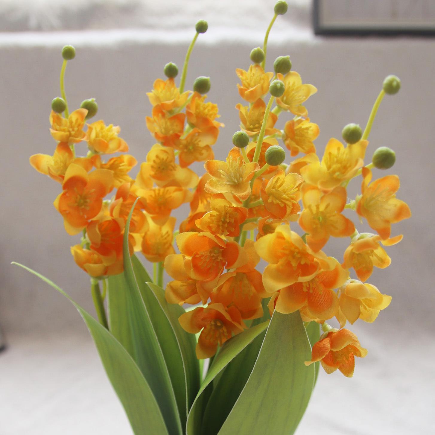 Имитация ландыша из шелка, украшение в виде колокольчика - небольшой свежий зеленый акцент на растительном материале оранжевый