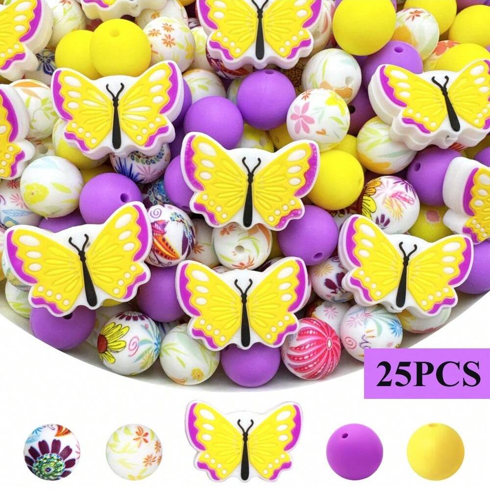 25PCS multi-color floral and butterfly silicone bead set, suitable for DIY jewelry, keychains, accessories and other accessories
25PCS multi-color floral and butterfly silicone bead set, suitable for DIY jewelry, keychains, accessories and other accessories
