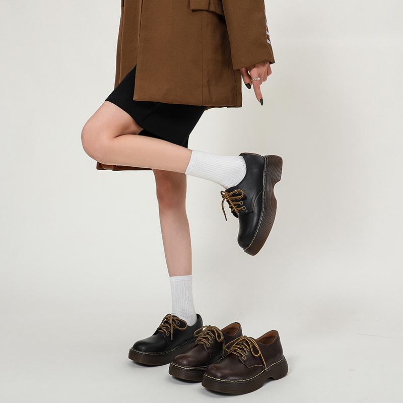 Round Toe Thick-soled High-heeled British Style Single Shoes Women s Lace-up College Style Leather Retro Tooling Shoes Platform Shoes
Round Toe Thick-soled High-heeled British Style Single Shoes Women s Lace-up College Style Leather Retro Tooling Shoes Platform Shoes