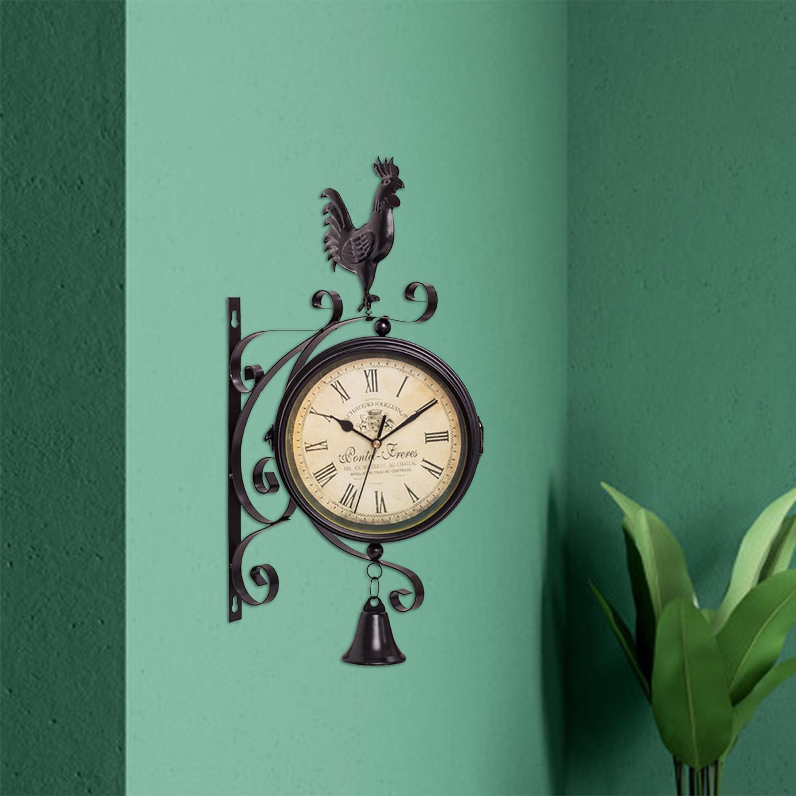Vintage Double Sided Wall Clock Iron Metal Silent Wall Clock with Decorative Bell Rooster Statue Sculpture Wall Ornament
Vintage Double Sided Wall Clock Iron Metal Silent Wall Clock with Decorative Bell Rooster Statue Sculpture Wall Ornament