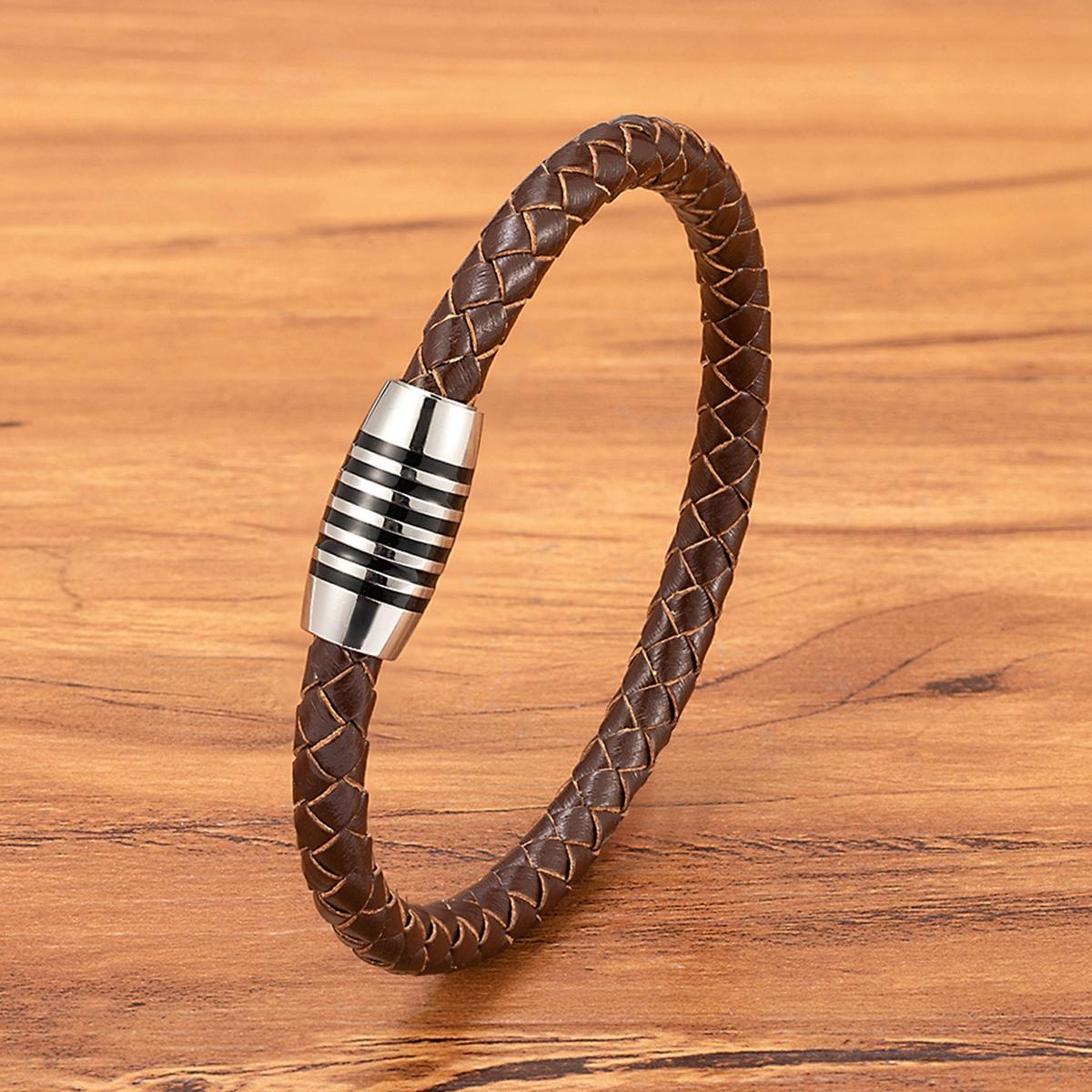 Punk Men Leather Bracelet Hand-woven Braided Stainless Steel Clasp Male Jewelry Gift for Birthday Valentine 23cm
Punk Men Leather Bracelet Hand-woven Braided Stainless Steel Clasp Male Jewelry Gift for Birthday Valentine 23cm