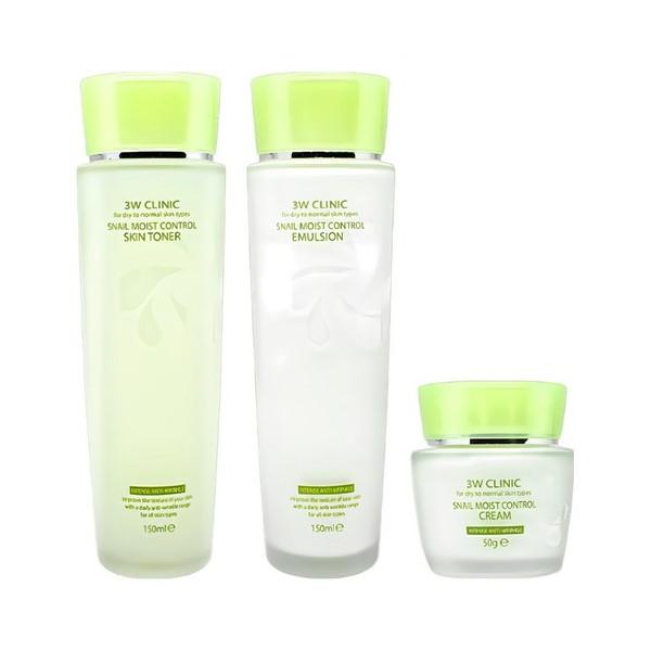 3W Clinic Snail Moist Control 3pcs Set (Skin Toner 150ml + Emulsion 150ml + Cream 50g + Gift Toner 30ml, Emulsion 30ml)
3W Clinic Snail Moist Control 3pcs Set (Skin Toner 150ml + Emulsion 150ml + Cream 50g + Gift Toner 30ml, Emulsion 30ml)