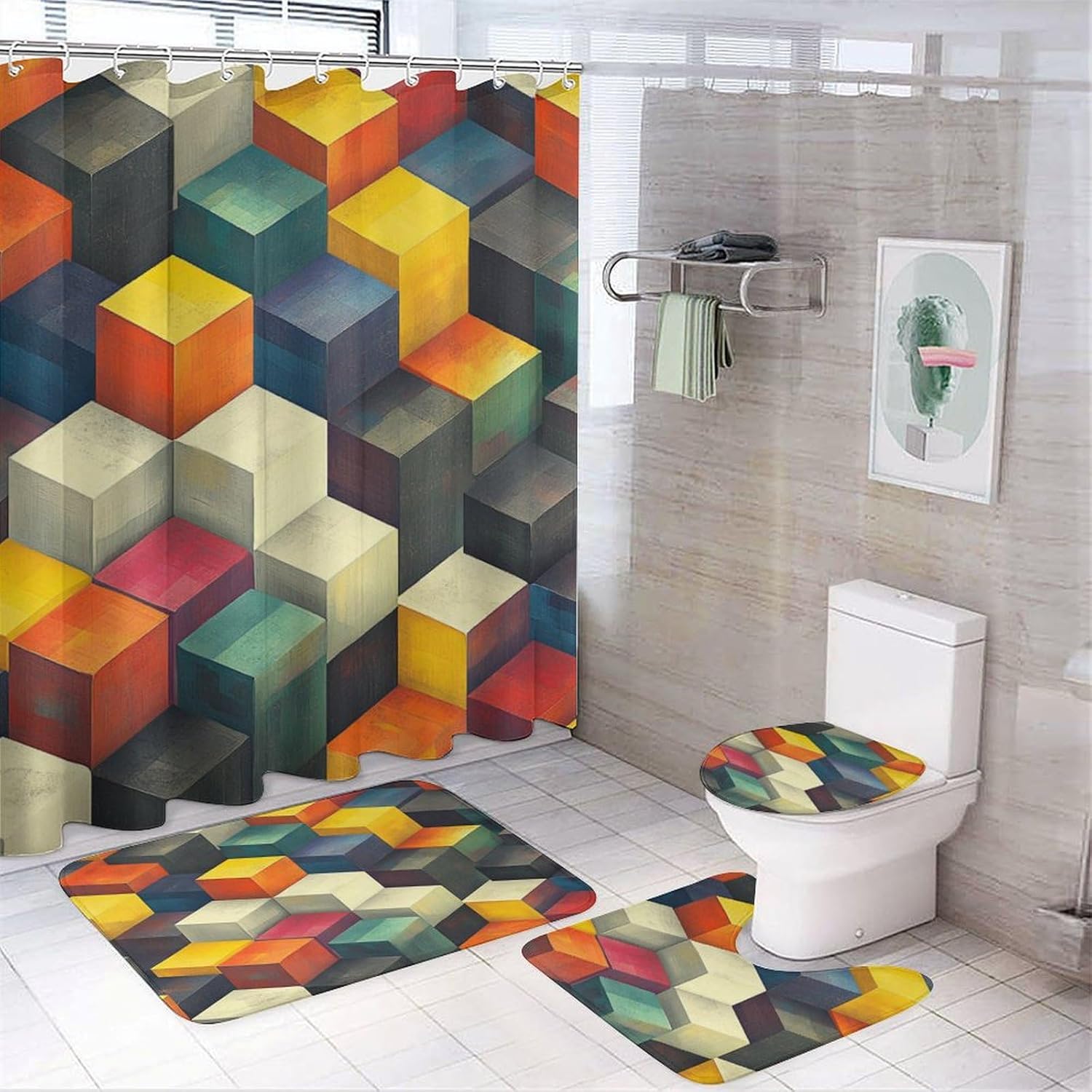 Bathroom Sets With Shower Curtain And Rugs, Geometric Diamonds Gray Pattern Printed On Shower Curtain And Bath Mat Set, Suitable W90*H180(CM)-1 Pcs
Bathroom Sets With Shower Curtain And Rugs, Geometric Diamonds Gray Pattern Printed On Shower Curtain And Bath Mat Set, Suitable W90*H180(CM)-1 Pcs