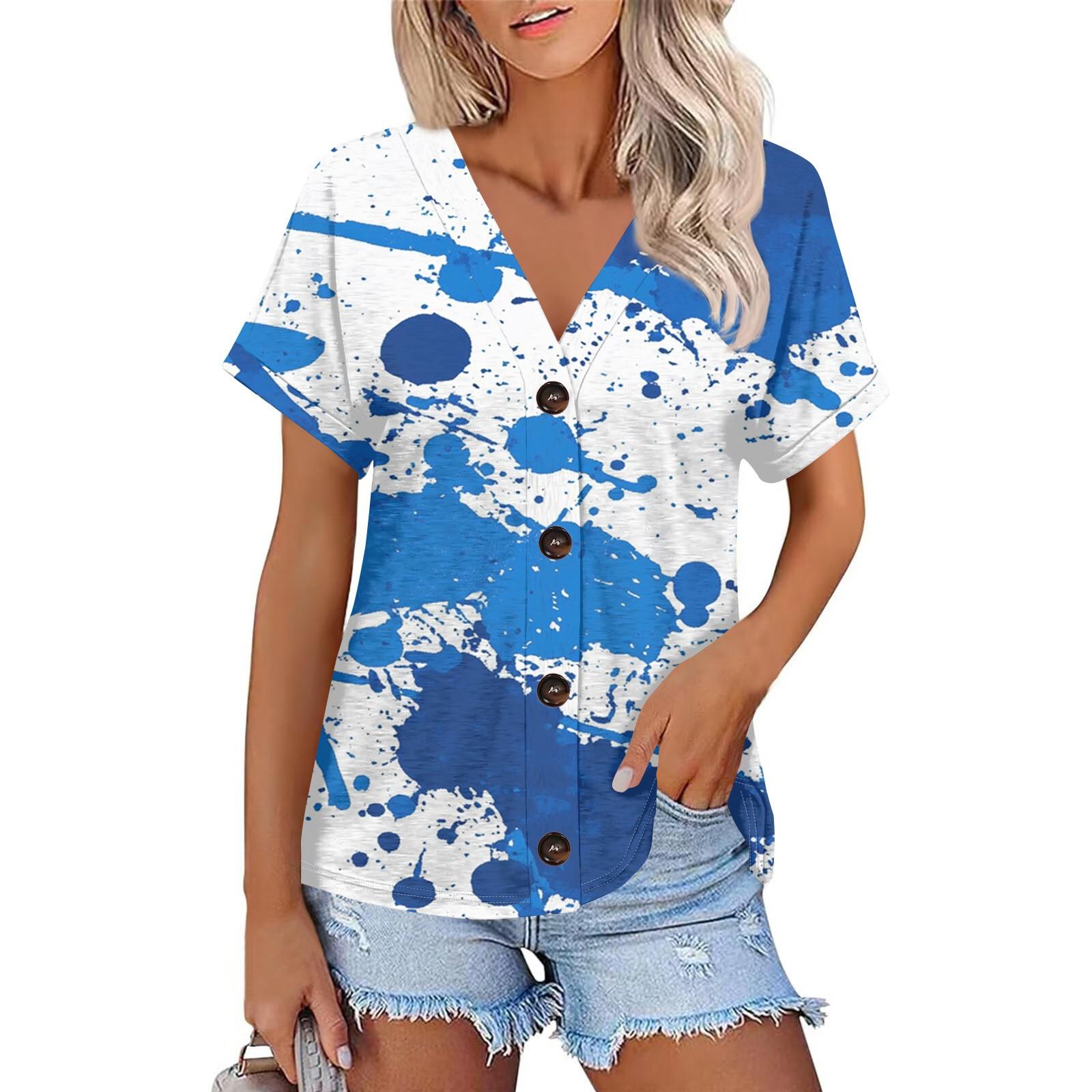 Женская мода с короткими рукавами и V-образным вырезом, повседневная футболка с пуговицами M синий
Женская мода с короткими рукавами и V-образным вырезом, повседневная футболка с пуговицами M синий