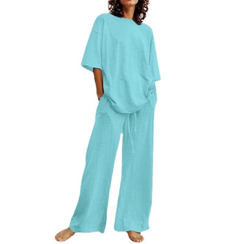 Women s 2-piece Summer Casual Belt Pocket Set Half-sleeved O-neck Top and Wide-leg Pants Set S
Women s 2-piece Summer Casual Belt Pocket Set Half-sleeved O-neck Top and Wide-leg Pants Set S