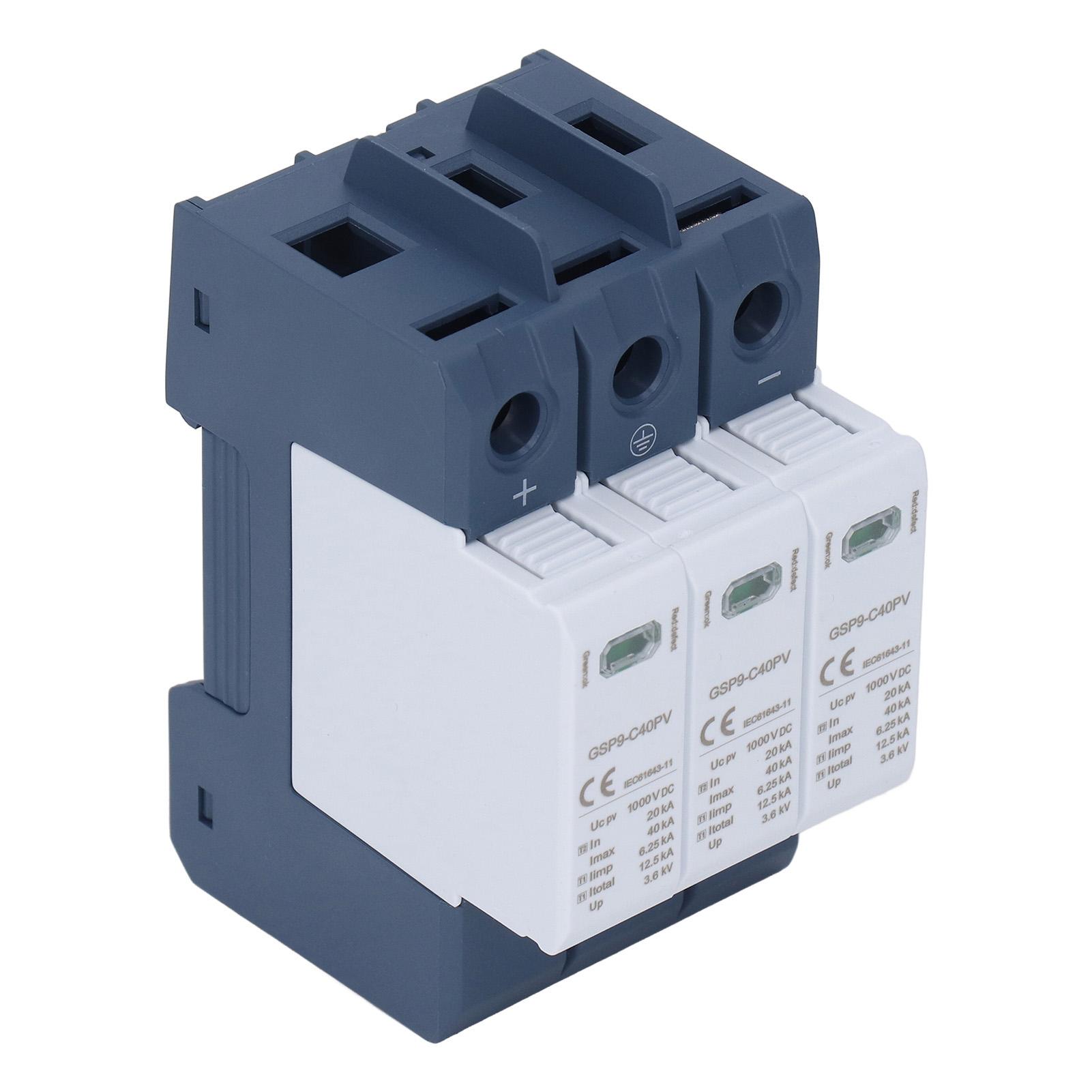 Surge Protective Device 40KA 3P SPD Photovoltaic Protector DIN Rail Installation DC 1000V
Surge Protective Device 40KA 3P SPD Photovoltaic Protector DIN Rail Installation DC 1000V
