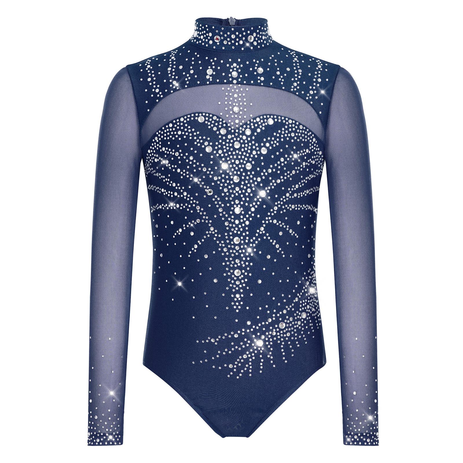 Girls Mock Neck Leotard Long Sleeve Mesh Patchwork Sparkly Rhinestone Back Invisible Zipper Gymnastics Bodysuit 5-6 Years темно-синього кольору
Girls Mock Neck Leotard Long Sleeve Mesh Patchwork Sparkly Rhinestone Back Invisible Zipper Gymnastics Bodysuit 5-6 Years темно-синього кольору