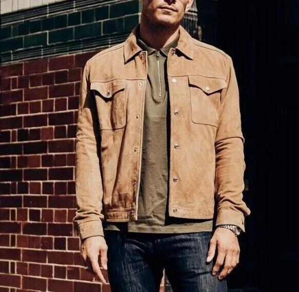 Tan Handmade Motorcycle Men Soft Leather Button Suede Lambskin Jacket Designer XS дубильная кора
Tan Handmade Motorcycle Men Soft Leather Button Suede Lambskin Jacket Designer XS дубильная кора