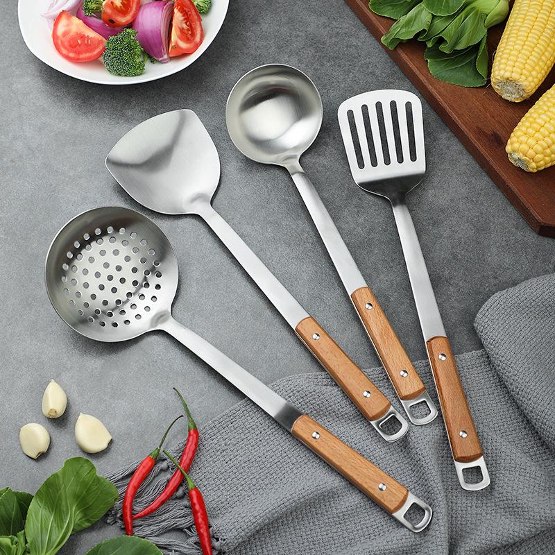 High Temp-Resistant Kitchen Utensil Set: 304 Stainless Steel Spatula, Frying Shovel, Soup Ladle, Slotted Spoon with Anti-Scald Wooden Handles
High Temp-Resistant Kitchen Utensil Set: 304 Stainless Steel Spatula, Frying Shovel, Soup Ladle, Slotted Spoon with Anti-Scald Wooden Handles