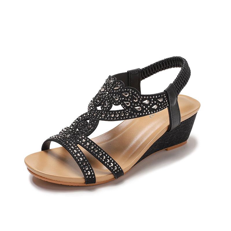Wedge heel fashion sandals summer new bohemian retro rhinestone elastic Roman shoes 36
Wedge heel fashion sandals summer new bohemian retro rhinestone elastic Roman shoes 36
