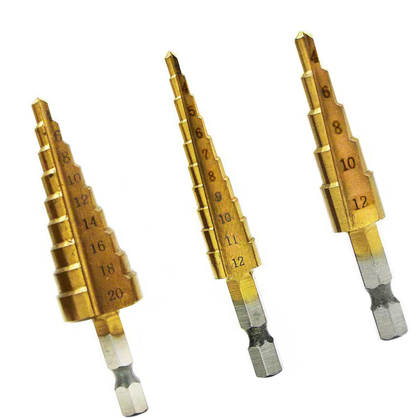 Step Drill Bit High Speed Steel Titanium Coated Double Flute Cutting Blades Step Drill Bits for Metal 1
Step Drill Bit High Speed Steel Titanium Coated Double Flute Cutting Blades Step Drill Bits for Metal 1