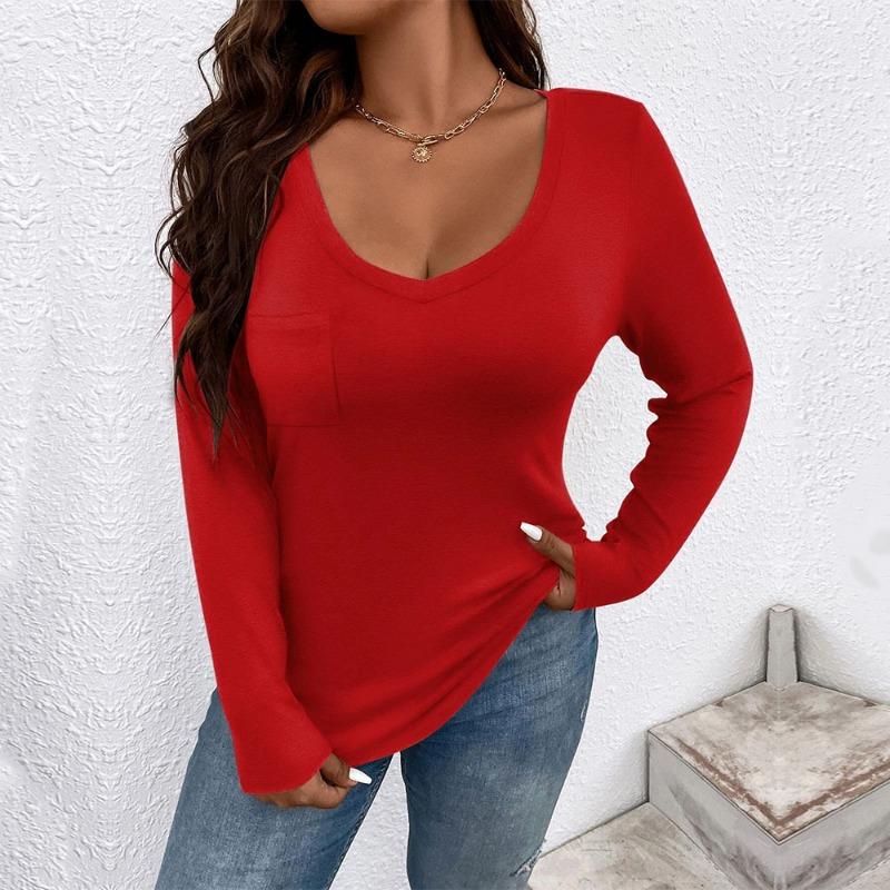 Женская трикотажная футболка с v-образным вырезом, тонкая однотонная футболка с длинными рукавами, облегающий эластичный дышащий топ, стильная повседневная базовая рубашка 3XL красный
Женская трикотажная футболка с v-образным вырезом, тонкая однотонная футболка с длинными рукавами, облегающий эластичный дышащий топ, стильная повседневная базовая рубашка 3XL красный