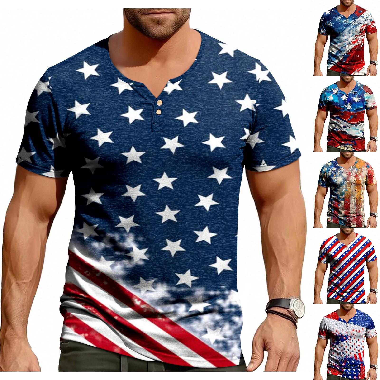 Men s Casual Summer V-neck Short Sleeved Top With Buttons, Independent Day Print Short Sleeved Top L
Men s Casual Summer V-neck Short Sleeved Top With Buttons, Independent Day Print Short Sleeved Top L