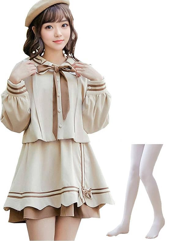 JIURUN Школьная форма Лолита Школьница JK Форма Мори Гёрл Школьная Матроска Косплей Школьное Расслабленное Мечтательное Милое Платье, Форма, Косплей, Юбка, Платье, бежевый