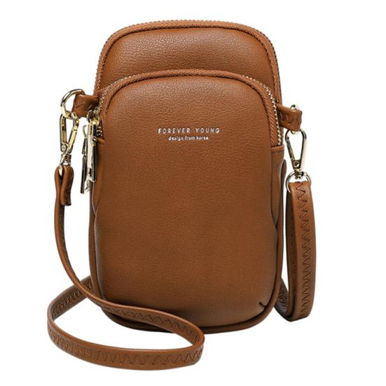 Новейшая женская однотонная сумка через плечо из искусственной кожи с несколькими карманами, кошелек для телефона коричневый