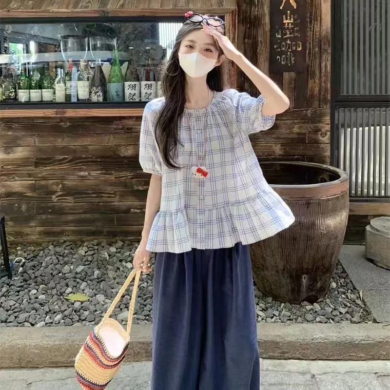 Summer Women Plaid Puff Sleeve Ruffle Hem Button Down Blouse Casual Shirt S синий
Summer Women Plaid Puff Sleeve Ruffle Hem Button Down Blouse Casual Shirt S синий