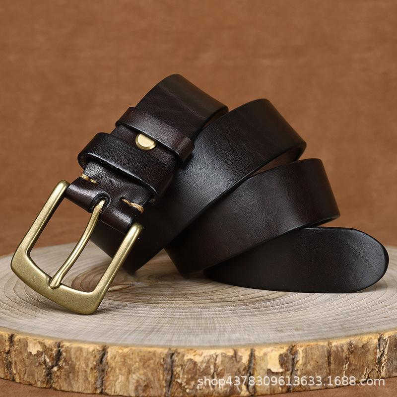 Ремінь Чоловічий потовщений перший шар коров’ячої шкіри Пряжка Європейський та Американський Ретро Чиста мідь Простий універсальний джинсовий ремінь 100cm
Ремінь Чоловічий потовщений перший шар коров’ячої шкіри Пряжка Європейський та Американський Ретро Чиста мідь Простий універсальний джинсовий ремінь 100cm
