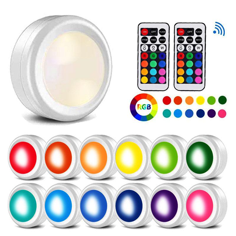 Battery Powered RGB Night Light Led Under Cabinet Lamp Puck Lights with Remote For Home Wardrobe Kitchen Display Case Decoration
Battery Powered RGB Night Light Led Under Cabinet Lamp Puck Lights with Remote For Home Wardrobe Kitchen Display Case Decoration