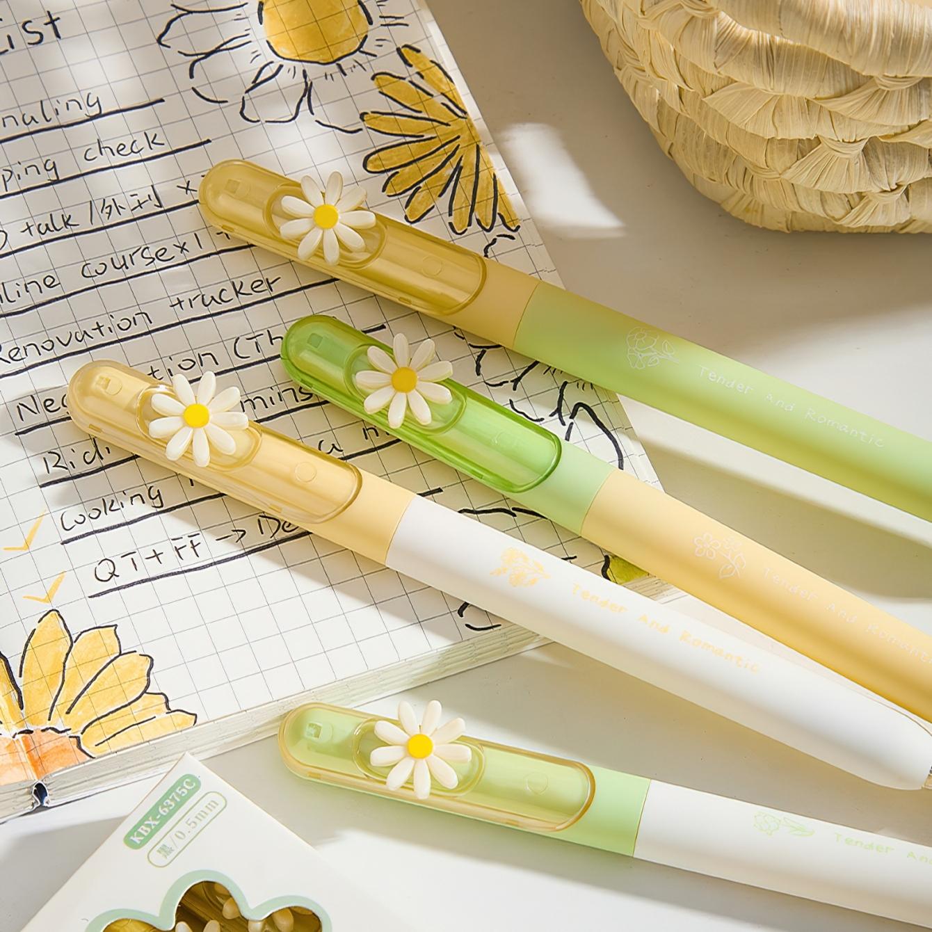 4pcs Tender and Romantic Gel Pens Set, Rotating Daisy Flower Clip, Quick Dry Black Color Ink for Writing Student School
4pcs Tender and Romantic Gel Pens Set, Rotating Daisy Flower Clip, Quick Dry Black Color Ink for Writing Student School