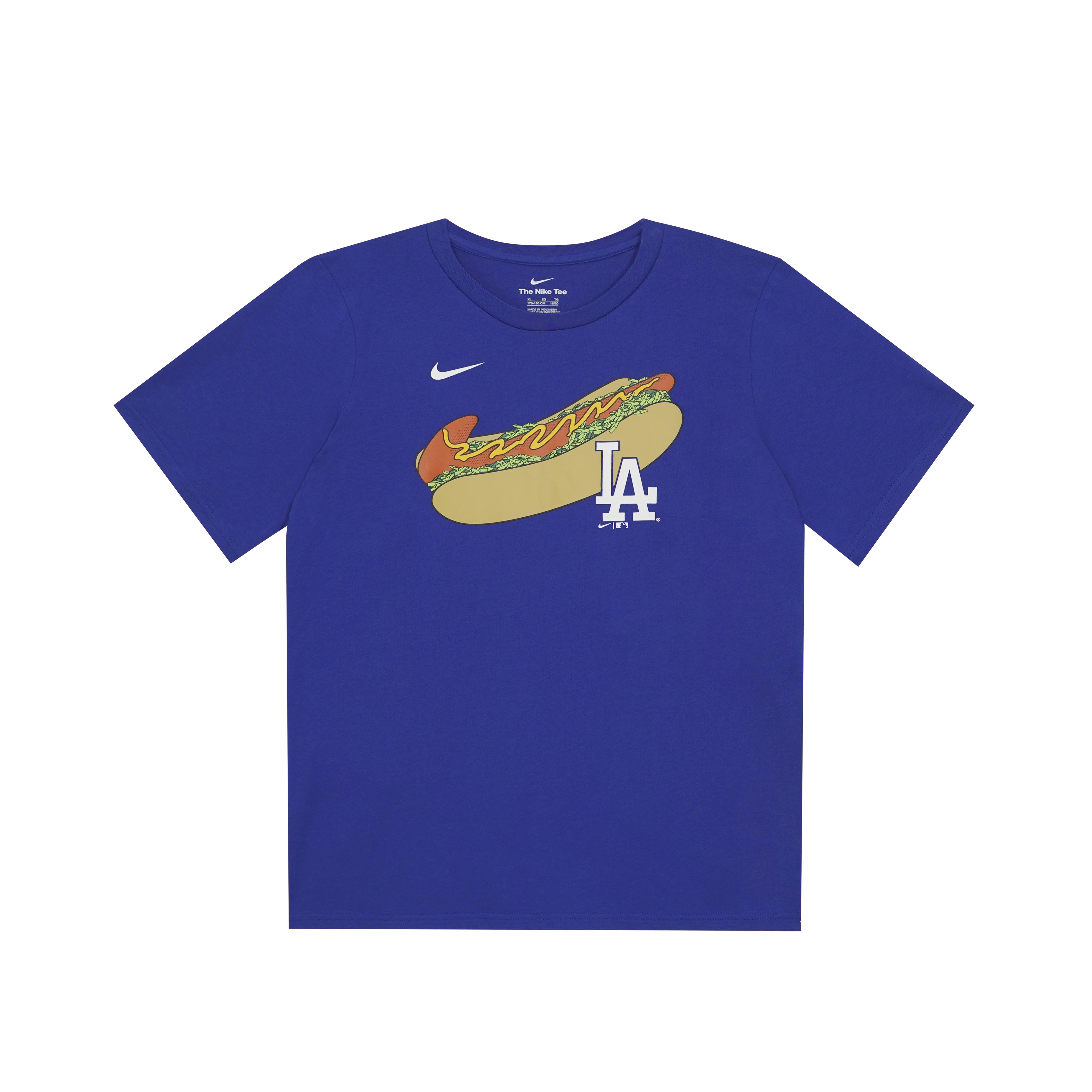 Nike MLB T-Shirt Collaboration American Hot Dog Graphic Letter Print Round Neck Short Sleeve Retro Style Kids tops Dark-Blue 3Z3B7SBGR-LAD M
Nike MLB T-Shirt Collaboration American Hot Dog Graphic Letter Print Round Neck Short Sleeve Retro Style Kids tops Dark-Blue 3Z3B7SBGR-LAD M